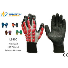 T / C Shell Crinkle guantes de trabajo de seguridad revestidos de látex (L9100)